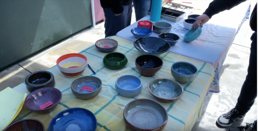 Some of the bowls made by the Ceramics II classes for the Empty Bowls Program.