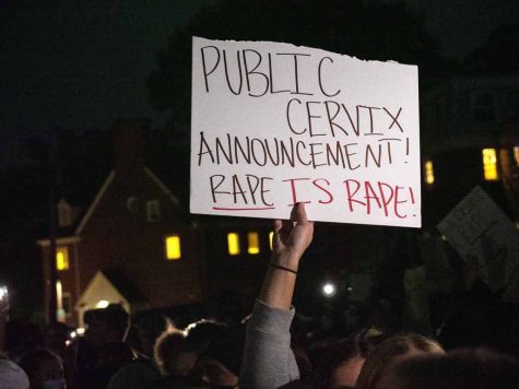 Scenes from a protest against University of Iowa’s Phi Gamma Delta fraternity, also known as FIJI, on Tuesday, Aug. 31, 2021, in Iowa City, Iowa.